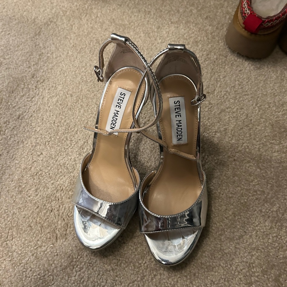 Steve Madden Silver Heels with Ankle Strap